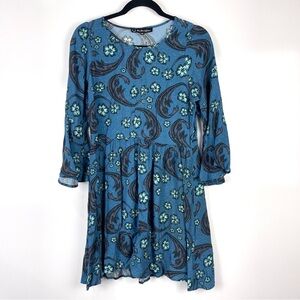 For Love & Lemons x Urban Outfitters Blue Motif Bell Sleeve Mini Dress Size XS